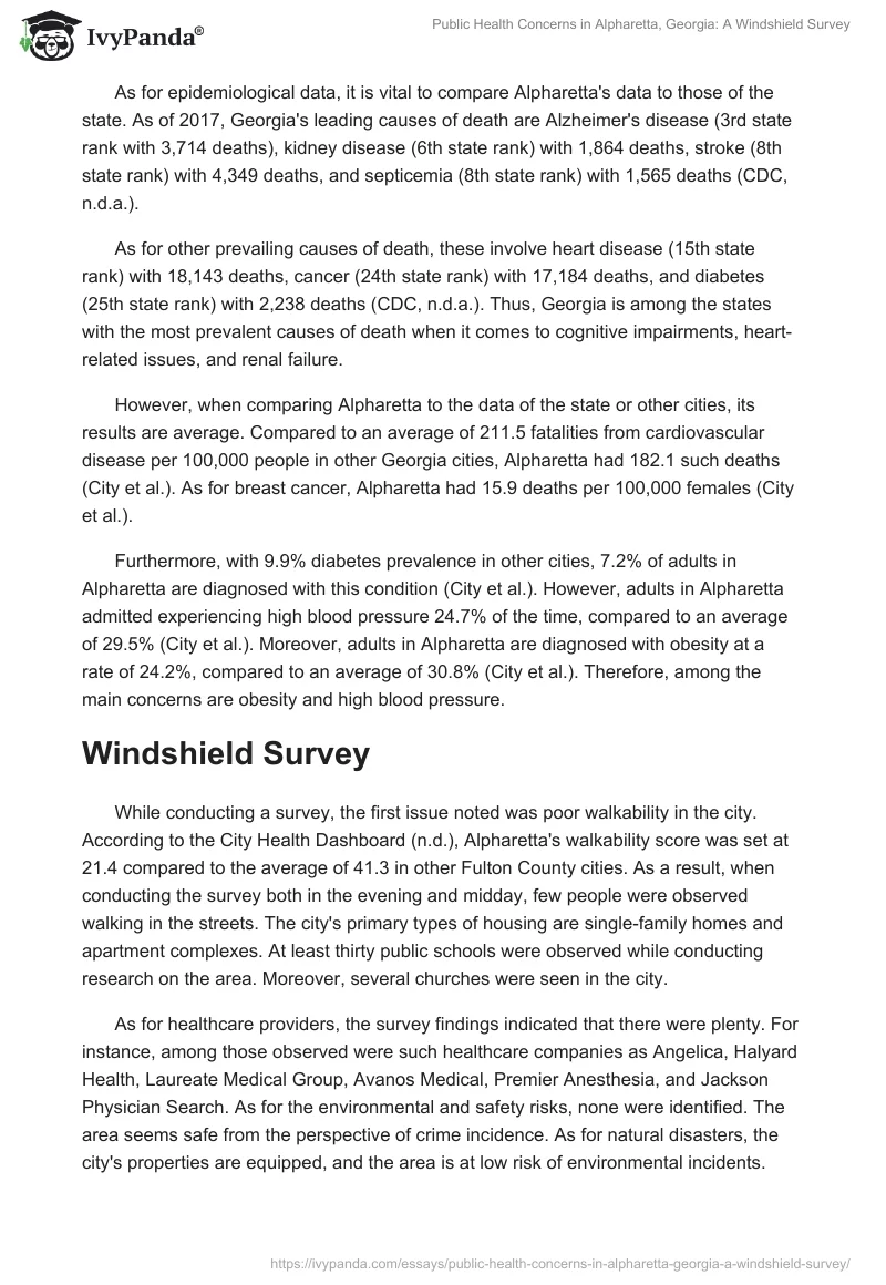 Public Health Concerns in Alpharetta, Georgia: A Windshield Survey. Page 2