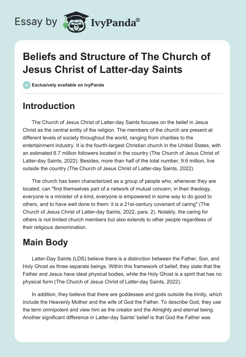 Beliefs and Structure of The Church of Jesus Christ of Latter-day Saints. Page 1