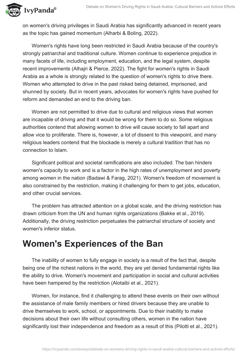 Debate on Women's Driving Rights in Saudi Arabia: Cultural Barriers and Activist Efforts. Page 2