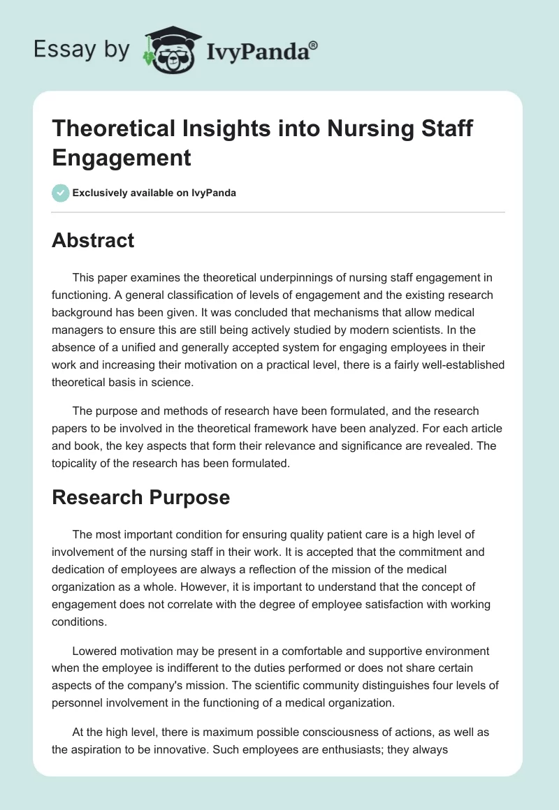 Theoretical Insights into Nursing Staff Engagement. Page 1