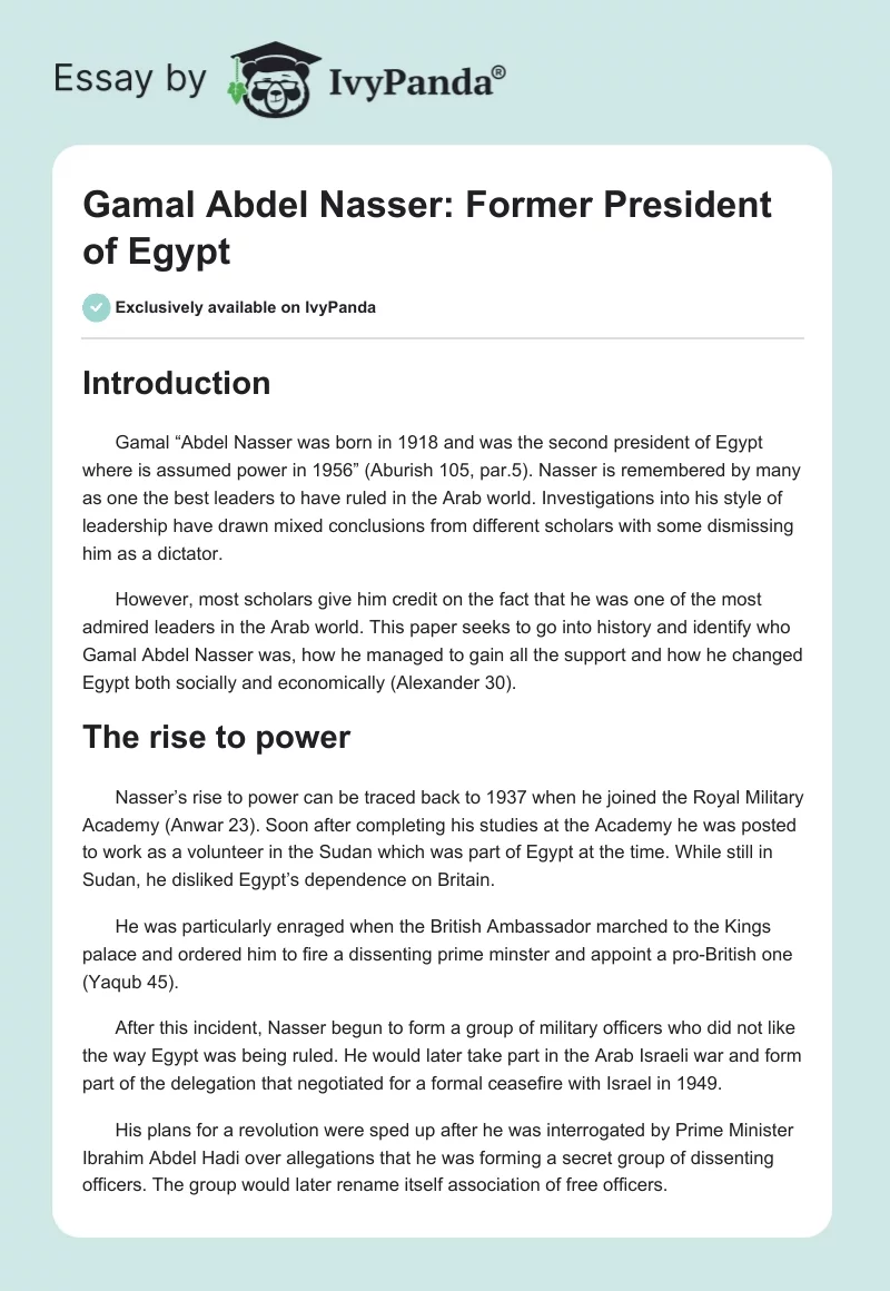 Gamal Abdel Nasser: Former President of Egypt. Page 1