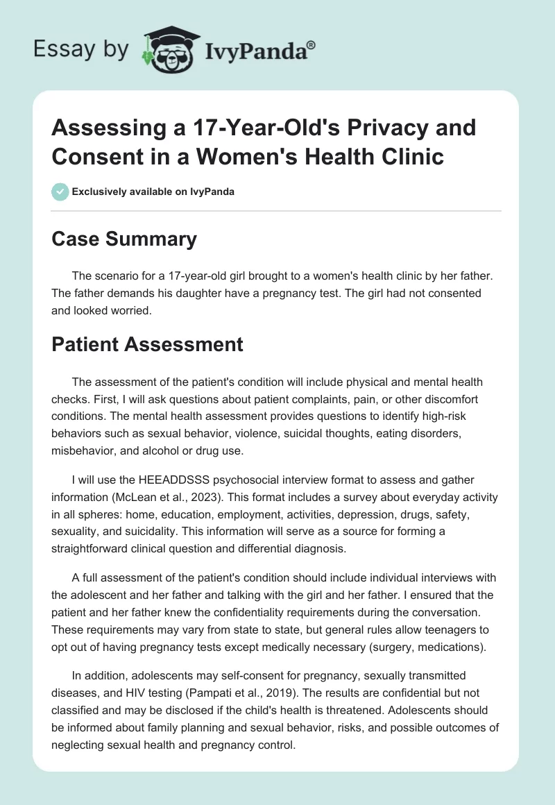 Assessing a 17-Year-Old's Privacy and Consent in a Women's Health Clinic. Page 1