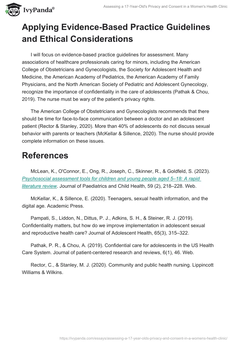 Assessing a 17-Year-Old's Privacy and Consent in a Women's Health Clinic. Page 2