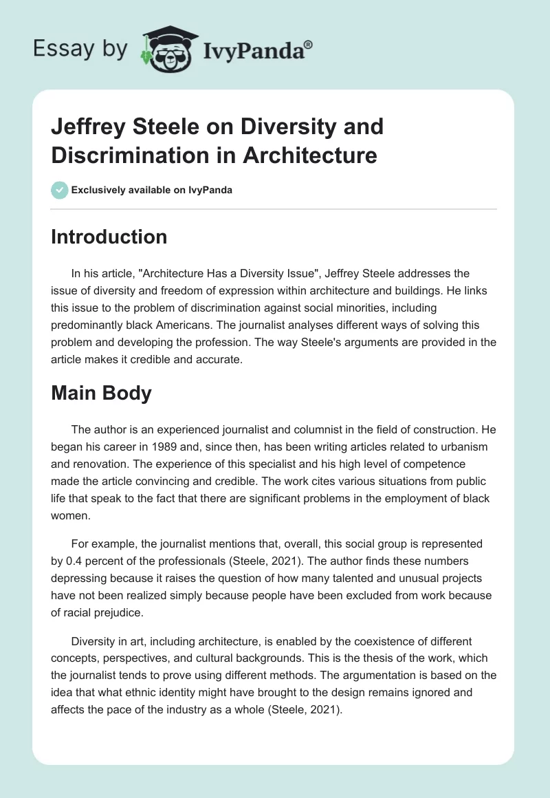 Jeffrey Steele on Diversity and Discrimination in Architecture. Page 1