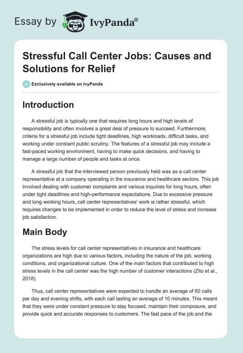 Stressful Call Center Jobs: Causes and Solutions for Relief. Page 1