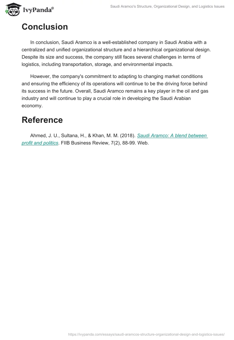 Saudi Aramco's Structure, Organizational Design, and Logistics Issues. Page 2