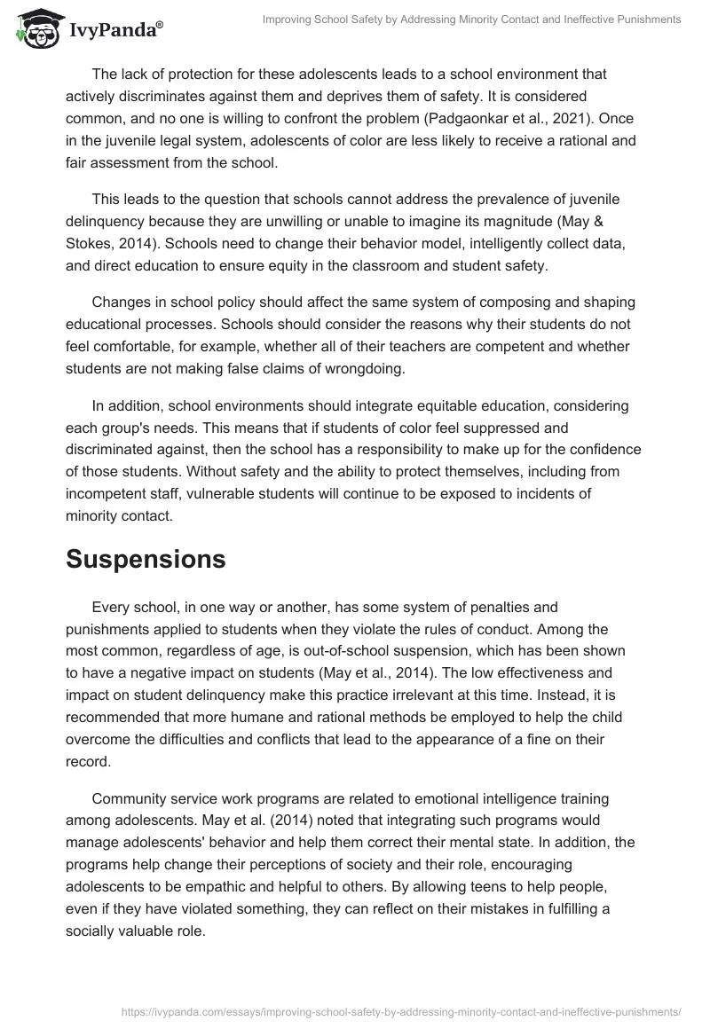 Improving School Safety by Addressing Minority Contact and Ineffective Punishments. Page 2