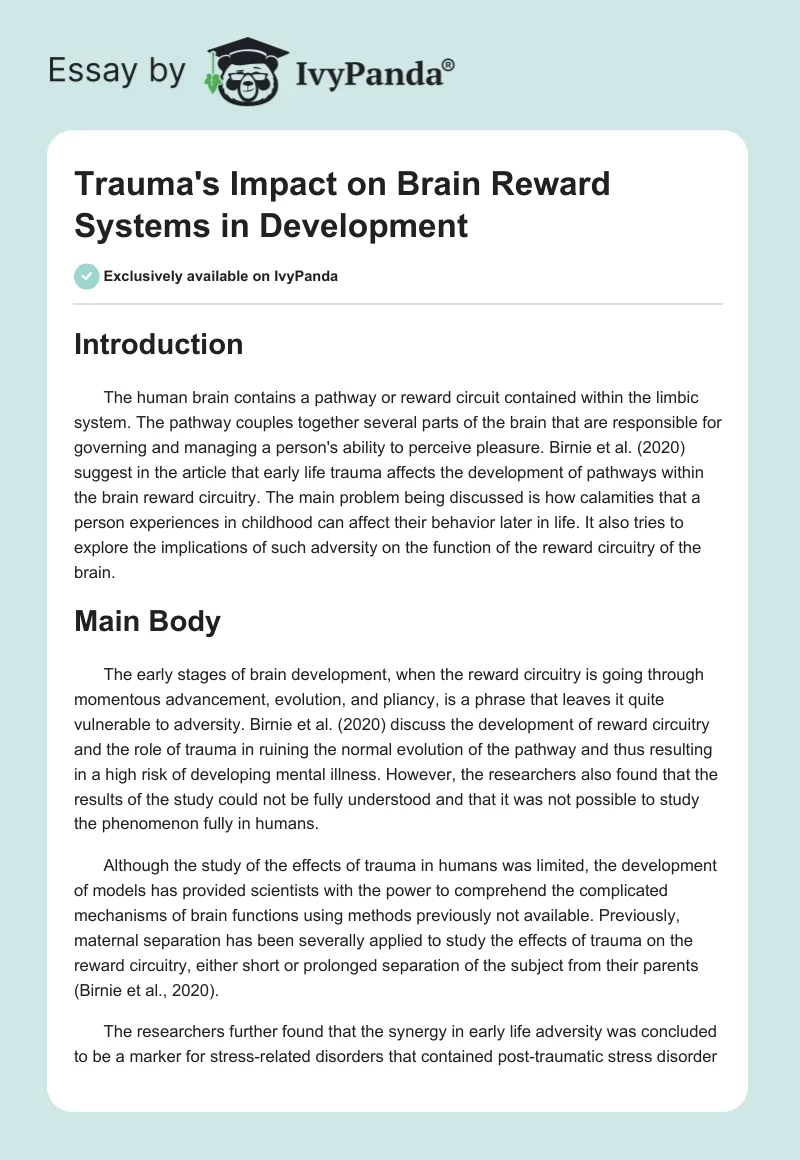 Trauma's Impact on Brain Reward Systems in Development. Page 1