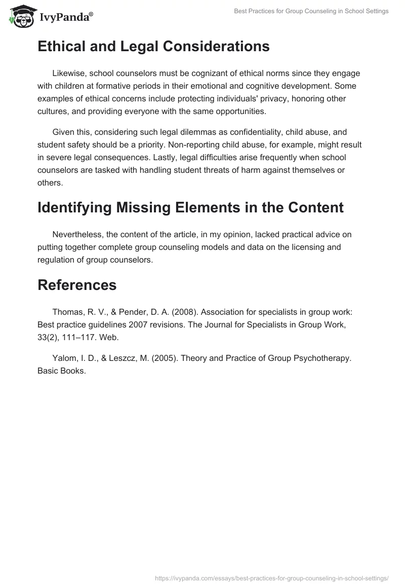 Best Practices for Group Counseling in School Settings. Page 2