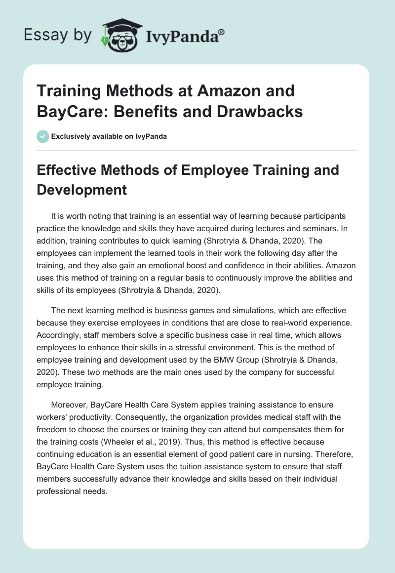 Training Methods at Amazon and BayCare: Benefits and Drawbacks. Page 1