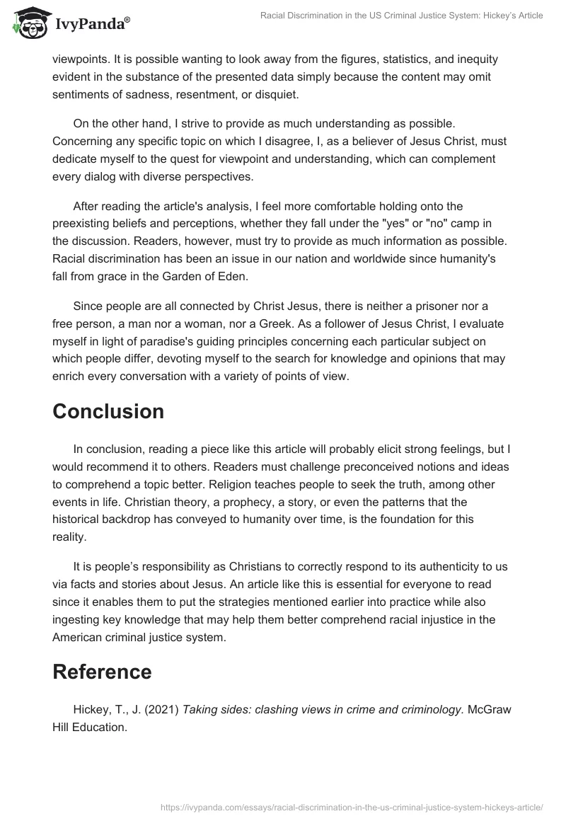 Racial Discrimination in the US Criminal Justice System: Hickey’s Article. Page 2