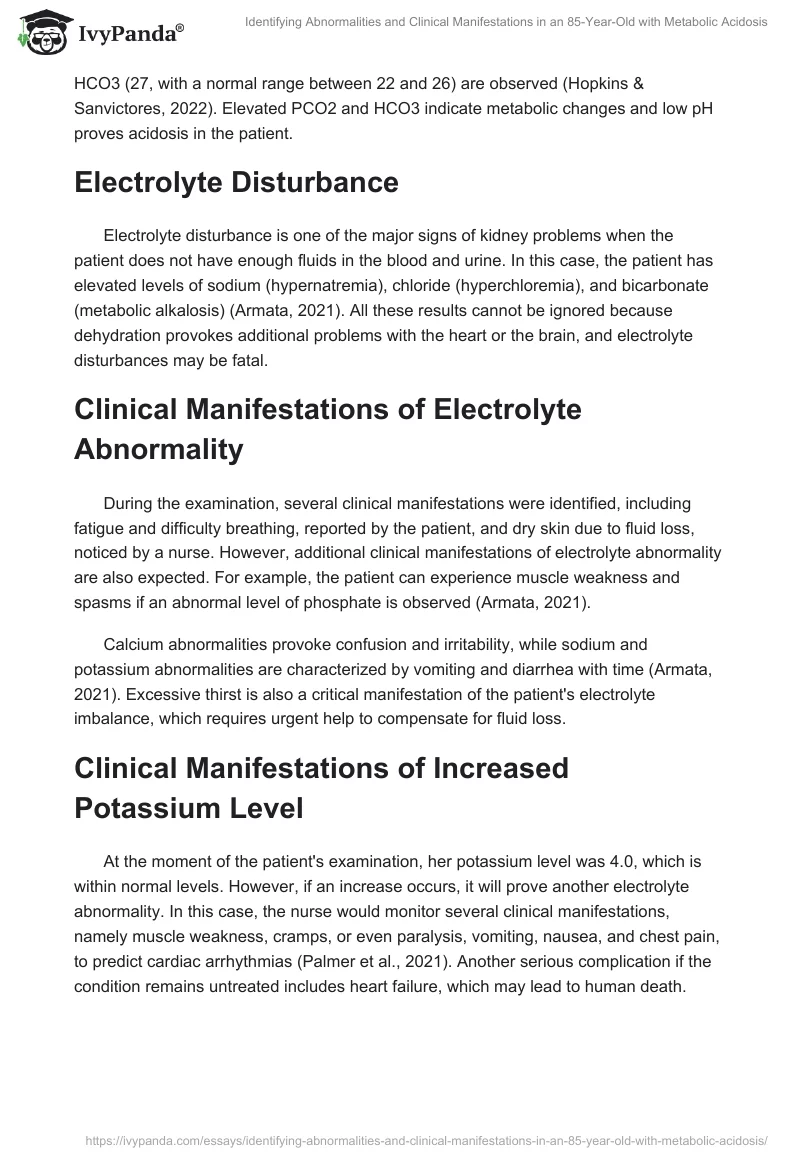 Identifying Abnormalities and Clinical Manifestations in an 85-Year-Old with Metabolic Acidosis. Page 2