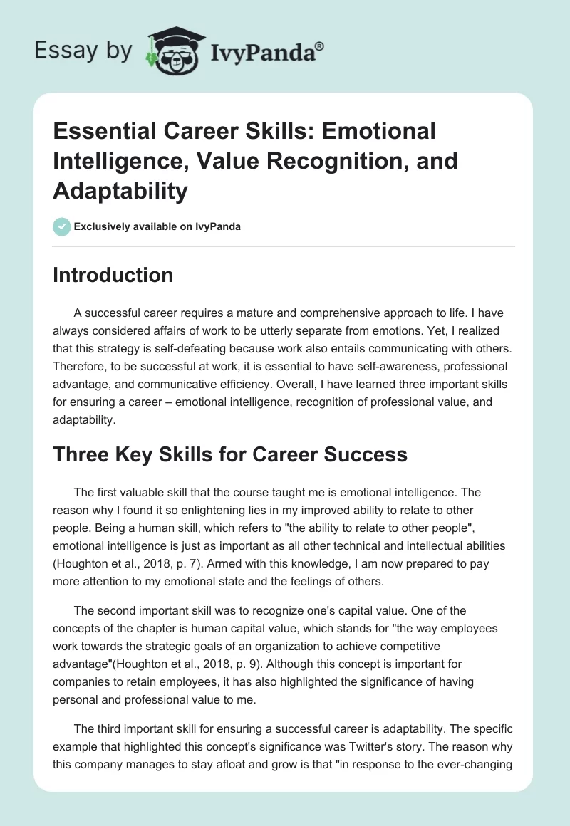 Essential Career Skills: Emotional Intelligence, Value Recognition, and Adaptability. Page 1