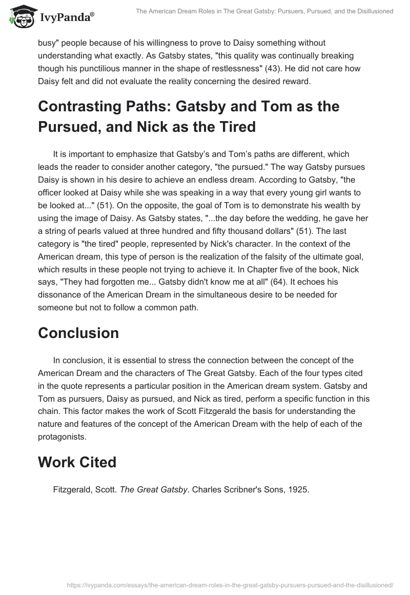 The American Dream Roles in The Great Gatsby: Pursuers, Pursued, and the Disillusioned. Page 2