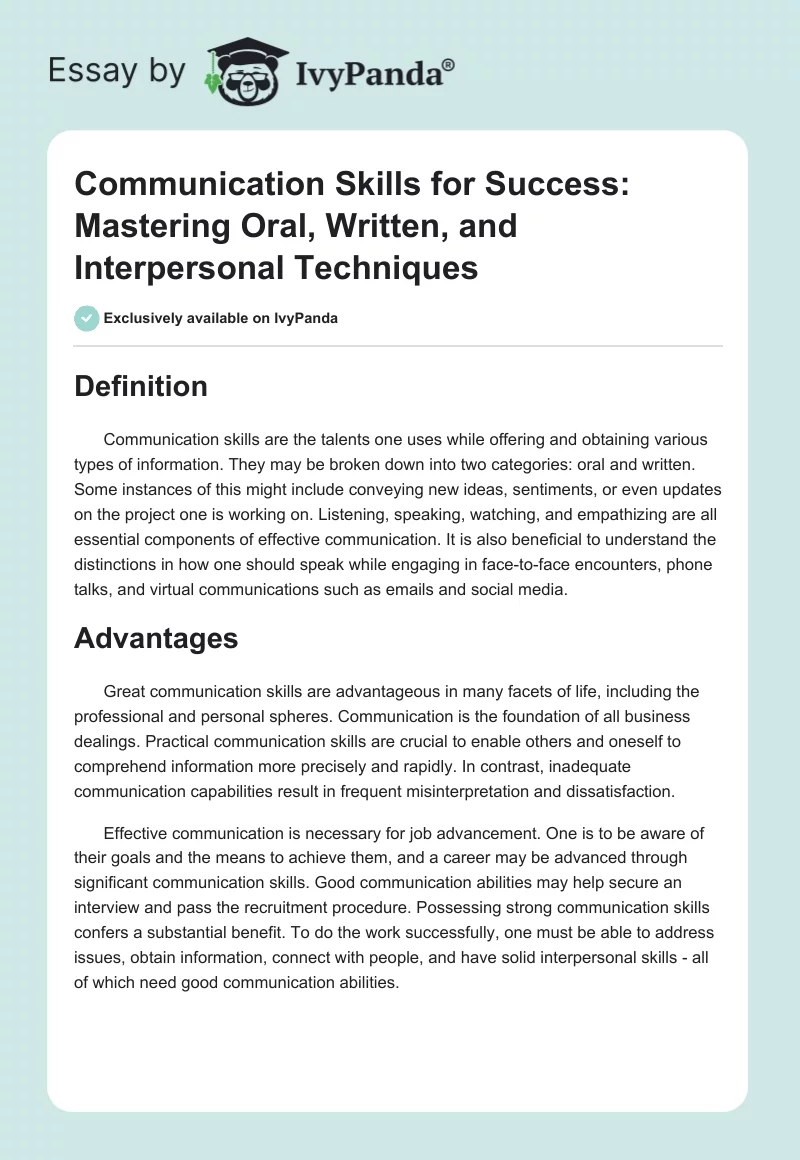 Communication Skills for Success: Mastering Oral, Written, and Interpersonal Techniques. Page 1