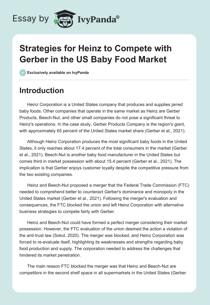 Strategies for Heinz to Compete with Gerber in the US Baby Food Market. Page 1