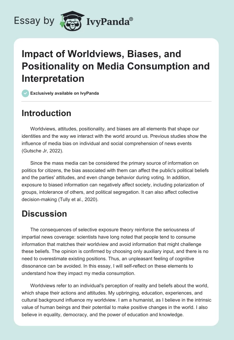 Impact of Worldviews, Biases, and Positionality on Media Consumption and Interpretation. Page 1