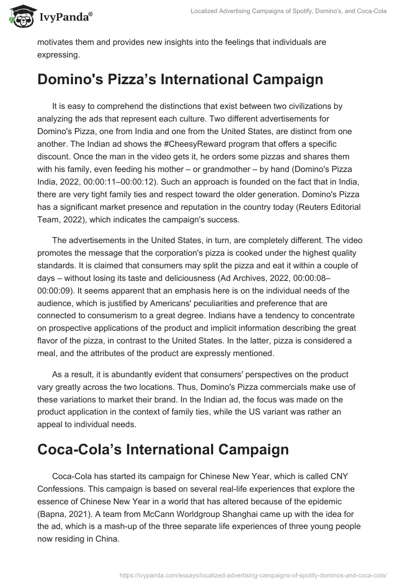 Localized Advertising Campaigns of Spotify, Domino's, and Coca-Cola. Page 2