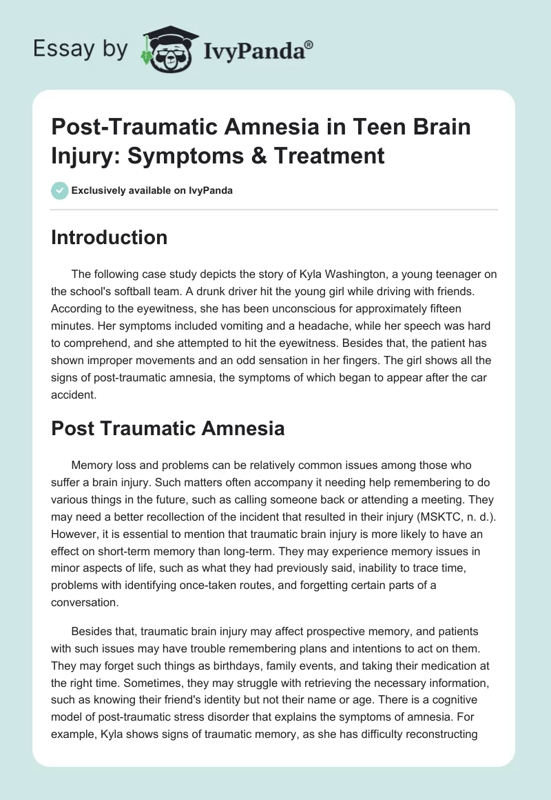 Post-Traumatic Amnesia in Teen Brain Injury: Symptoms & Treatment. Page 1