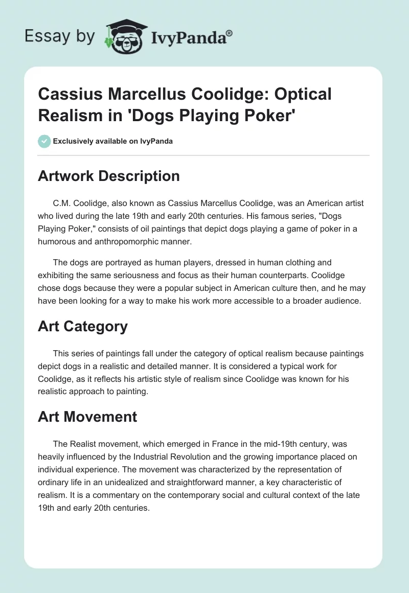 Cassius Marcellus Coolidge: Optical Realism in 'Dogs Playing Poker'. Page 1