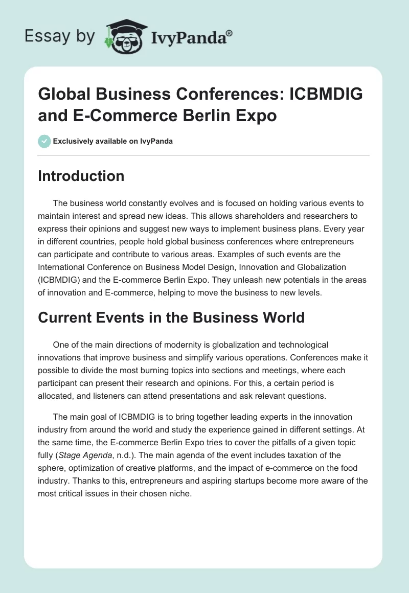 Global Business Conferences: ICBMDIG and E-Commerce Berlin Expo. Page 1