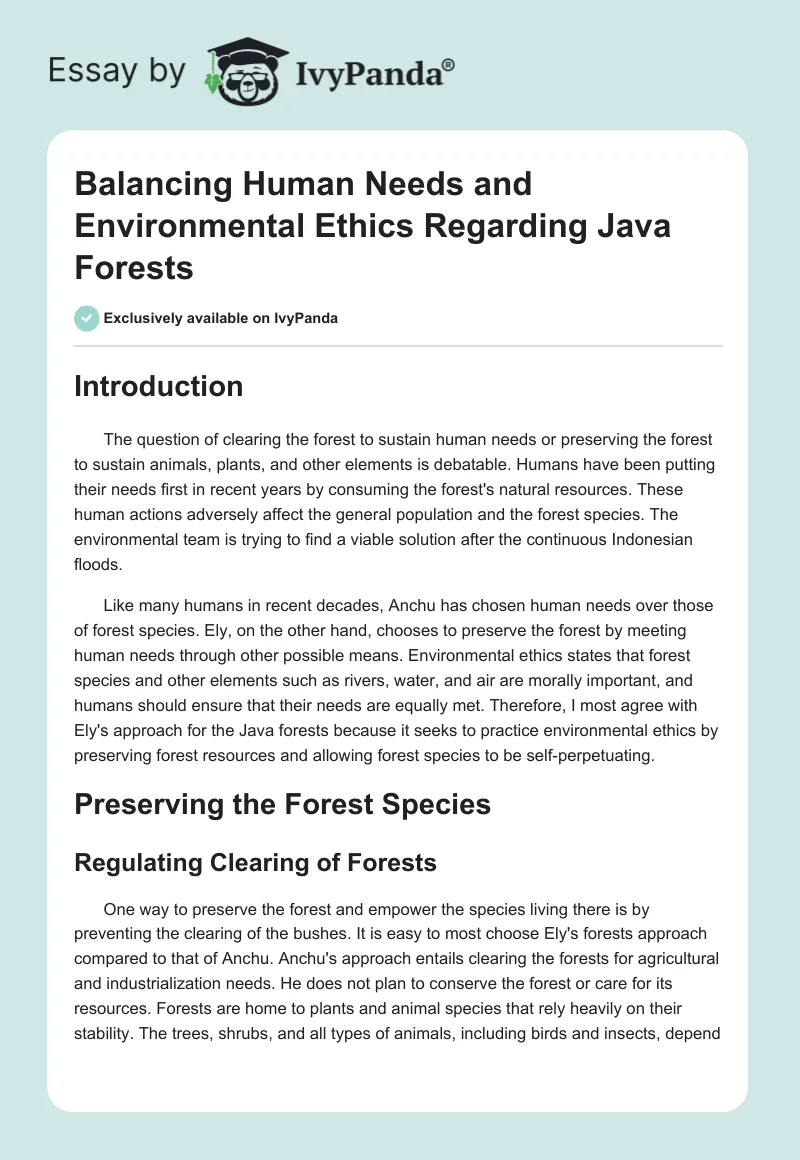 Balancing Human Needs and Environmental Ethics Regarding Java Forests. Page 1