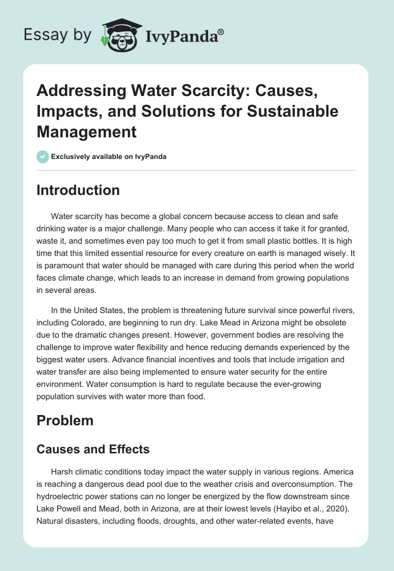 Addressing Water Scarcity: Causes, Impacts, and Solutions for Sustainable Management. Page 1