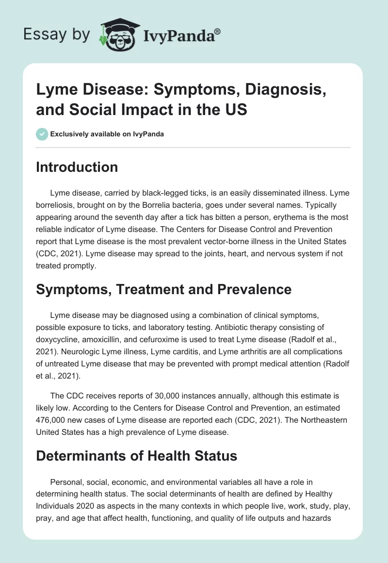 Lyme Disease: Symptoms, Diagnosis, and Social Impact in the US. Page 1