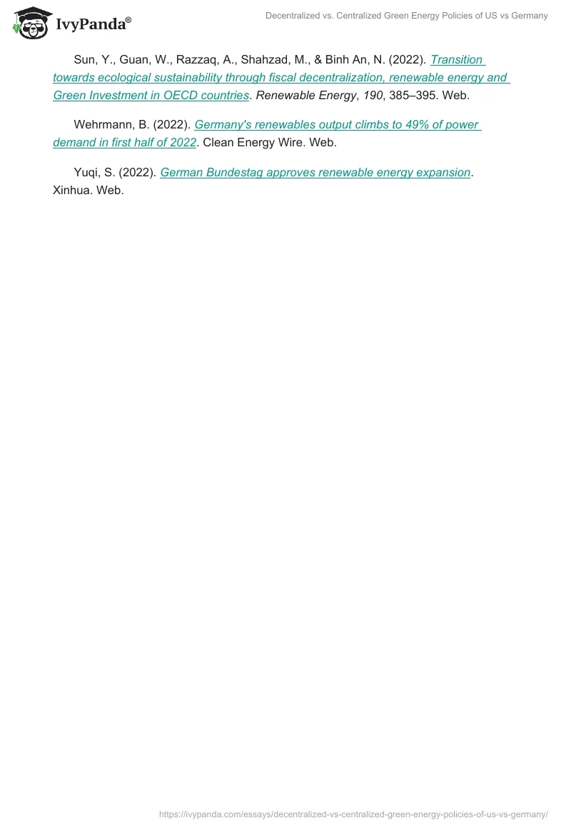 Decentralized vs. Centralized Green Energy Policies of US vs Germany. Page 2