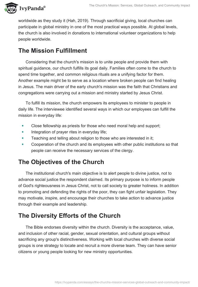 The Church's Mission: Services, Global Outreach, and Community Impact. Page 2