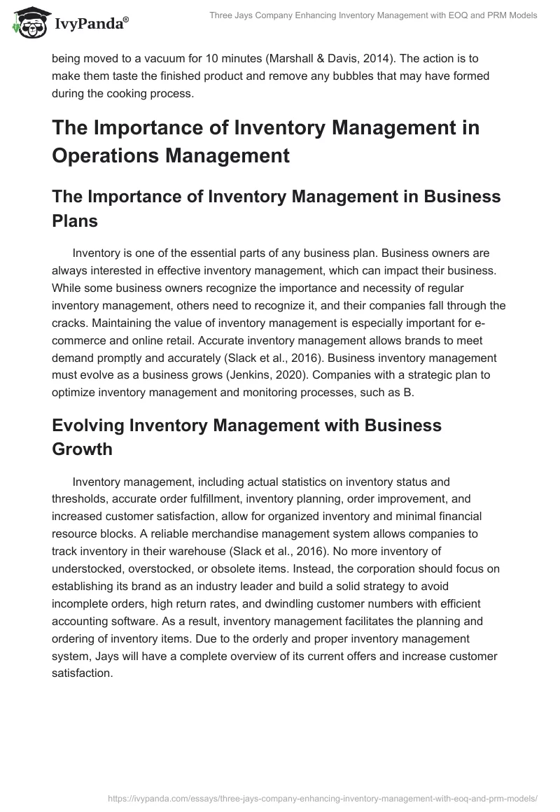 Three Jays Company Enhancing Inventory Management with EOQ and PRM Models. Page 2