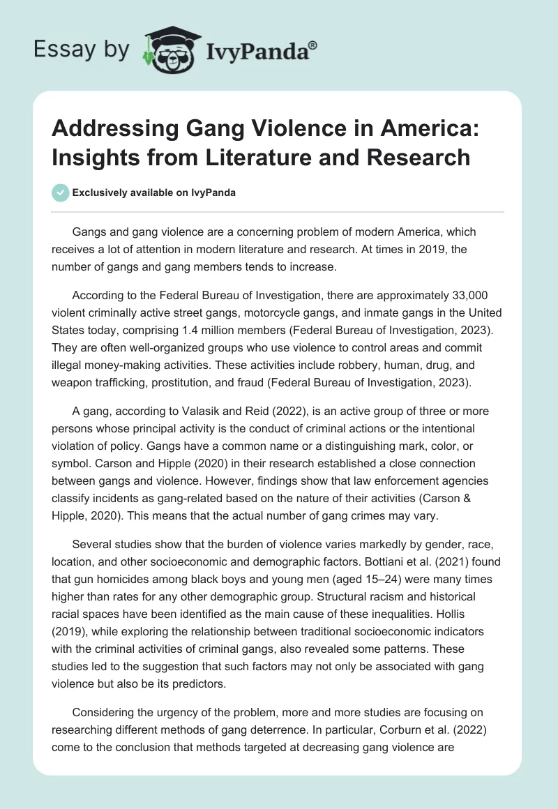 Addressing Gang Violence in America: Insights from Literature and Research. Page 1