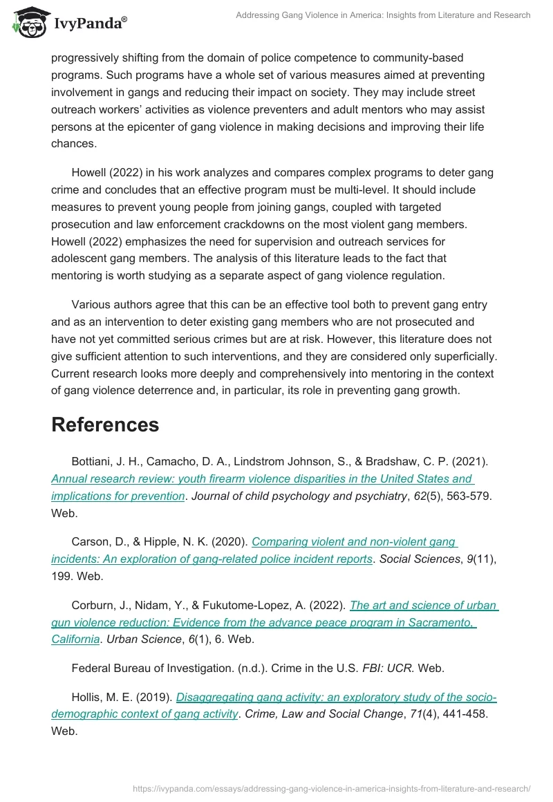 Addressing Gang Violence in America: Insights from Literature and Research. Page 2