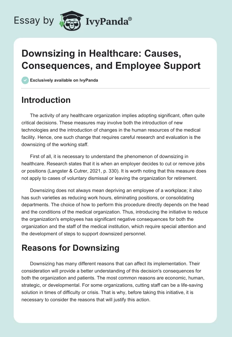 Downsizing in Healthcare: Causes, Consequences, and Employee Support. Page 1