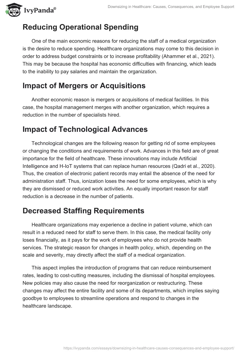 Downsizing in Healthcare: Causes, Consequences, and Employee Support. Page 2