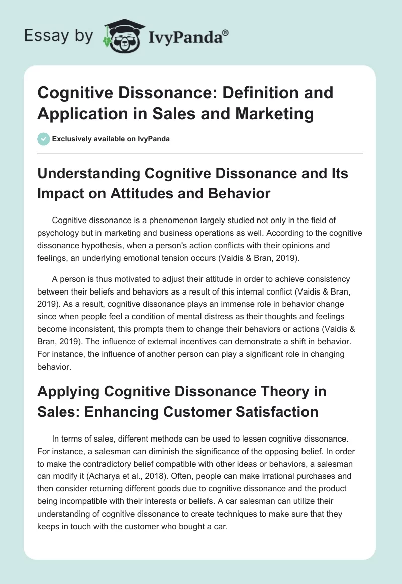 Cognitive Dissonance: Definition and Application in Sales and Marketing. Page 1