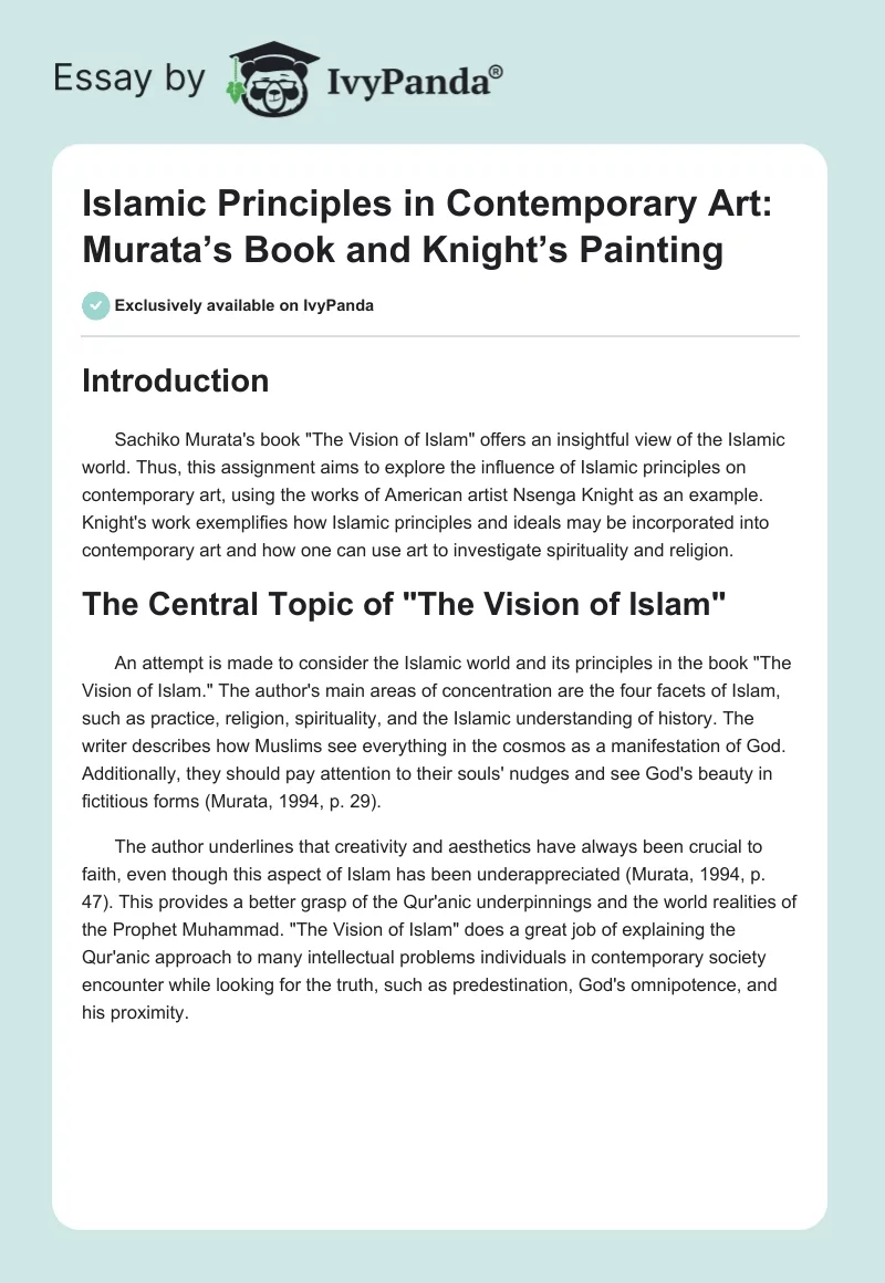 Islamic Principles in Contemporary Art: Murata’s Book and Knight’s Painting. Page 1