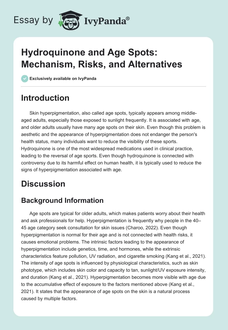 Hydroquinone and Age Spots: Mechanism, Risks, and Alternatives. Page 1