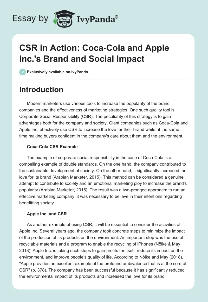 CSR in Action: Coca-Cola and Apple Inc.'s Brand and Social Impact. Page 1