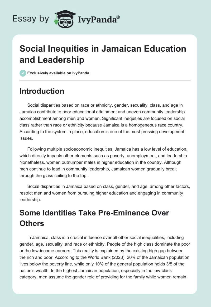 Social Inequities in Jamaican Education and Leadership. Page 1