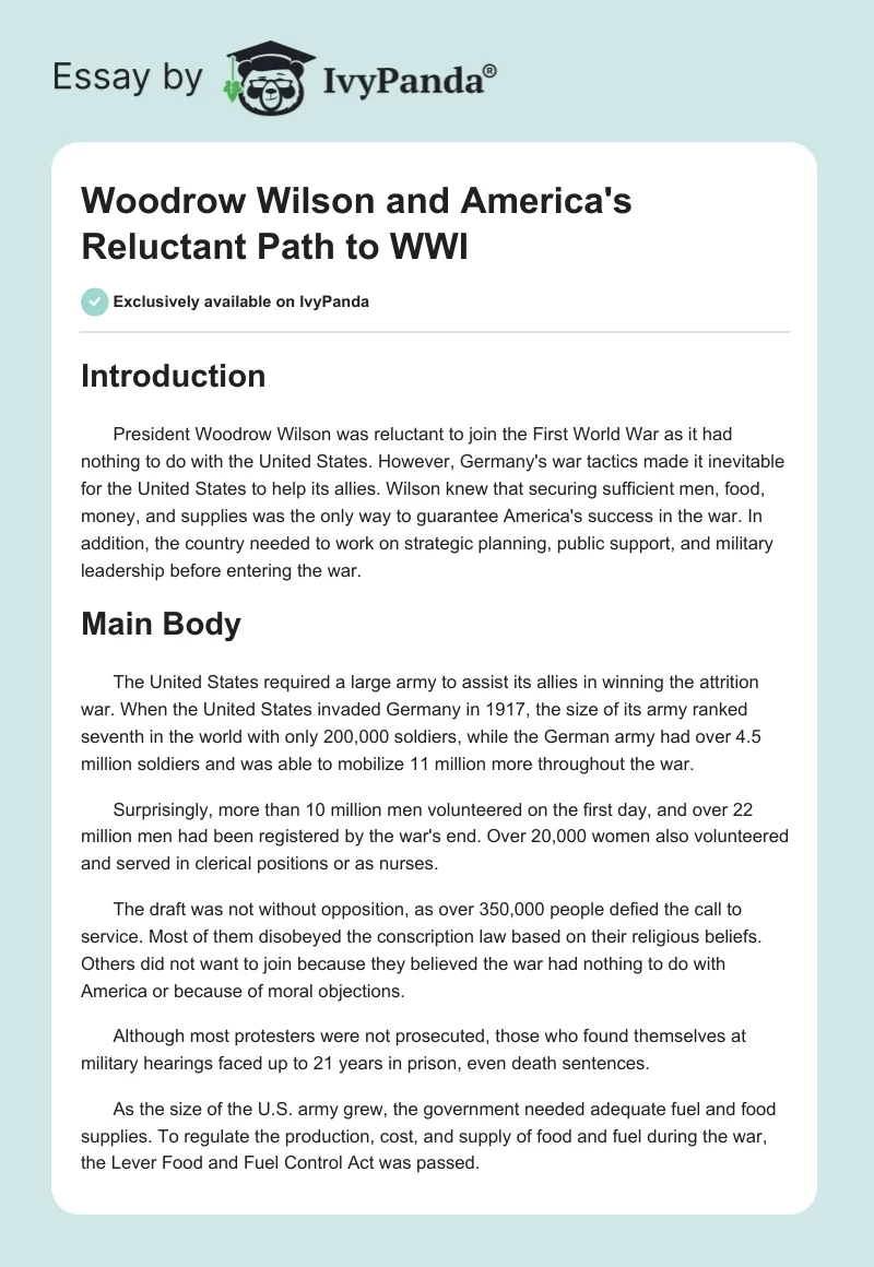 Woodrow Wilson and America's Reluctant Path to WWI. Page 1