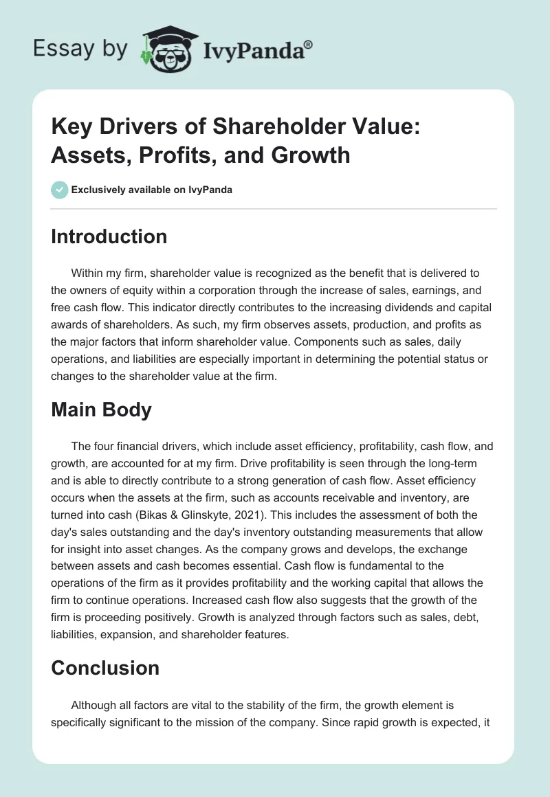 Key Drivers of Shareholder Value: Assets, Profits, and Growth. Page 1