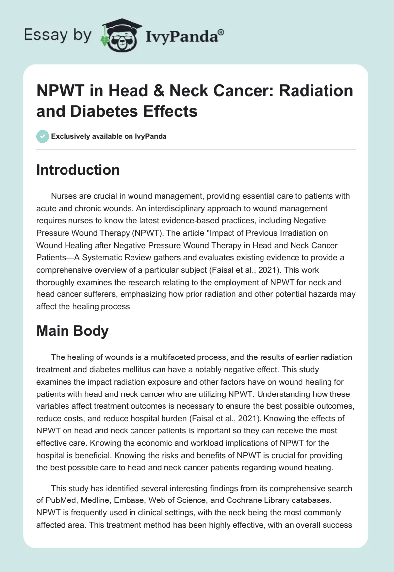 NPWT in Head & Neck Cancer: Radiation and Diabetes Effects. Page 1