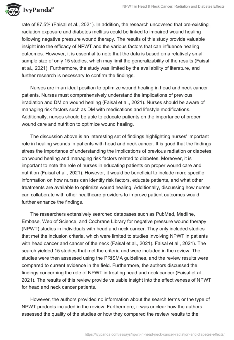 NPWT in Head & Neck Cancer: Radiation and Diabetes Effects. Page 2