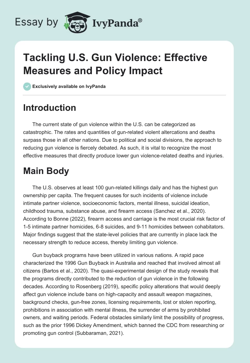 Tackling U.S. Gun Violence: Effective Measures and Policy Impact. Page 1