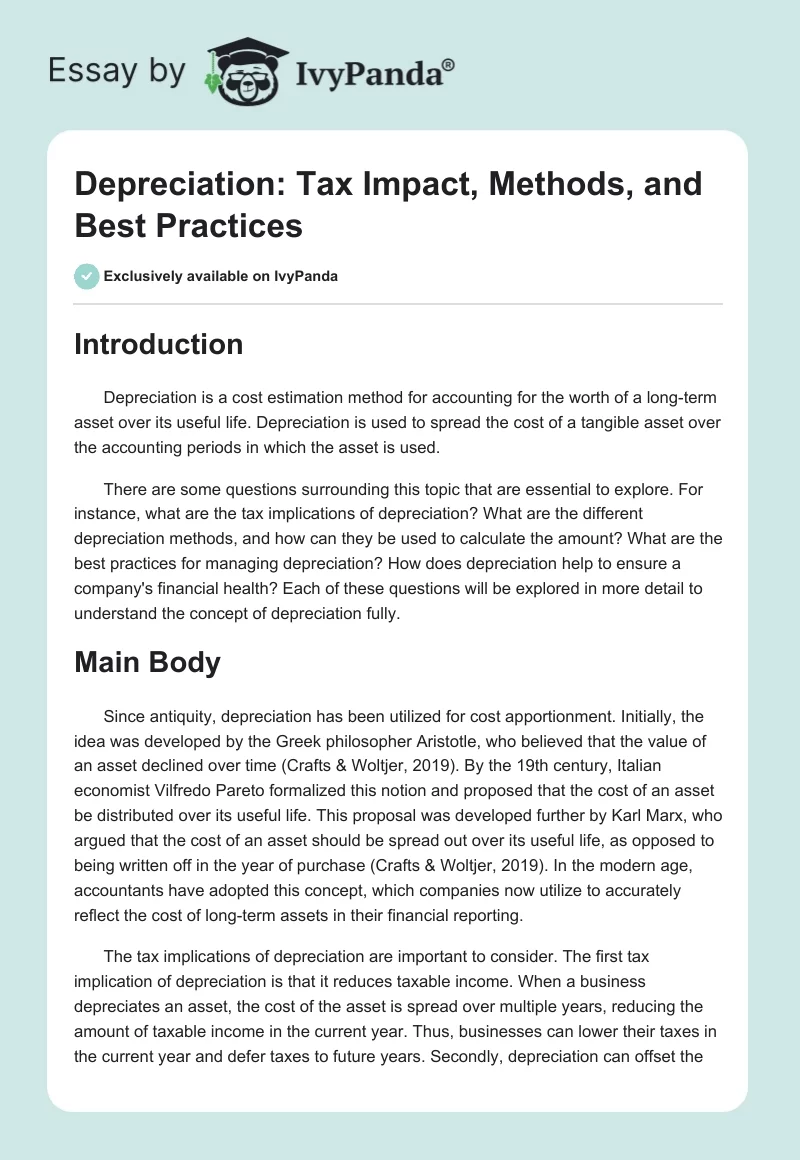 Depreciation: Tax Impact, Methods, and Best Practices. Page 1