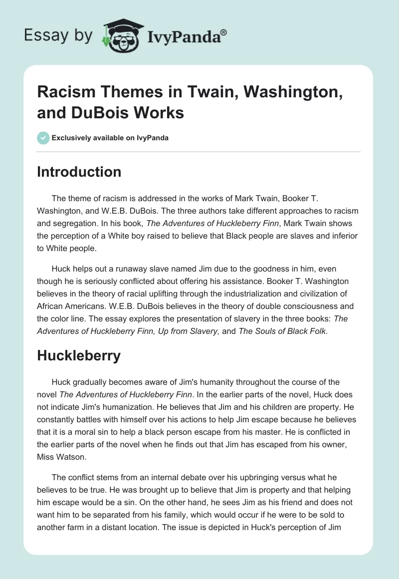 Racism Themes in Twain, Washington, and DuBois Works. Page 1