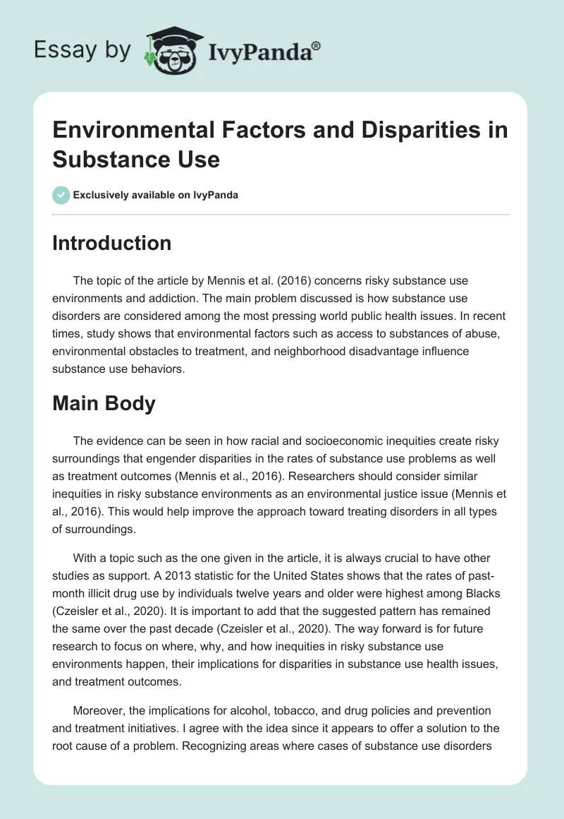 Environmental Factors and Disparities in Substance Use. Page 1