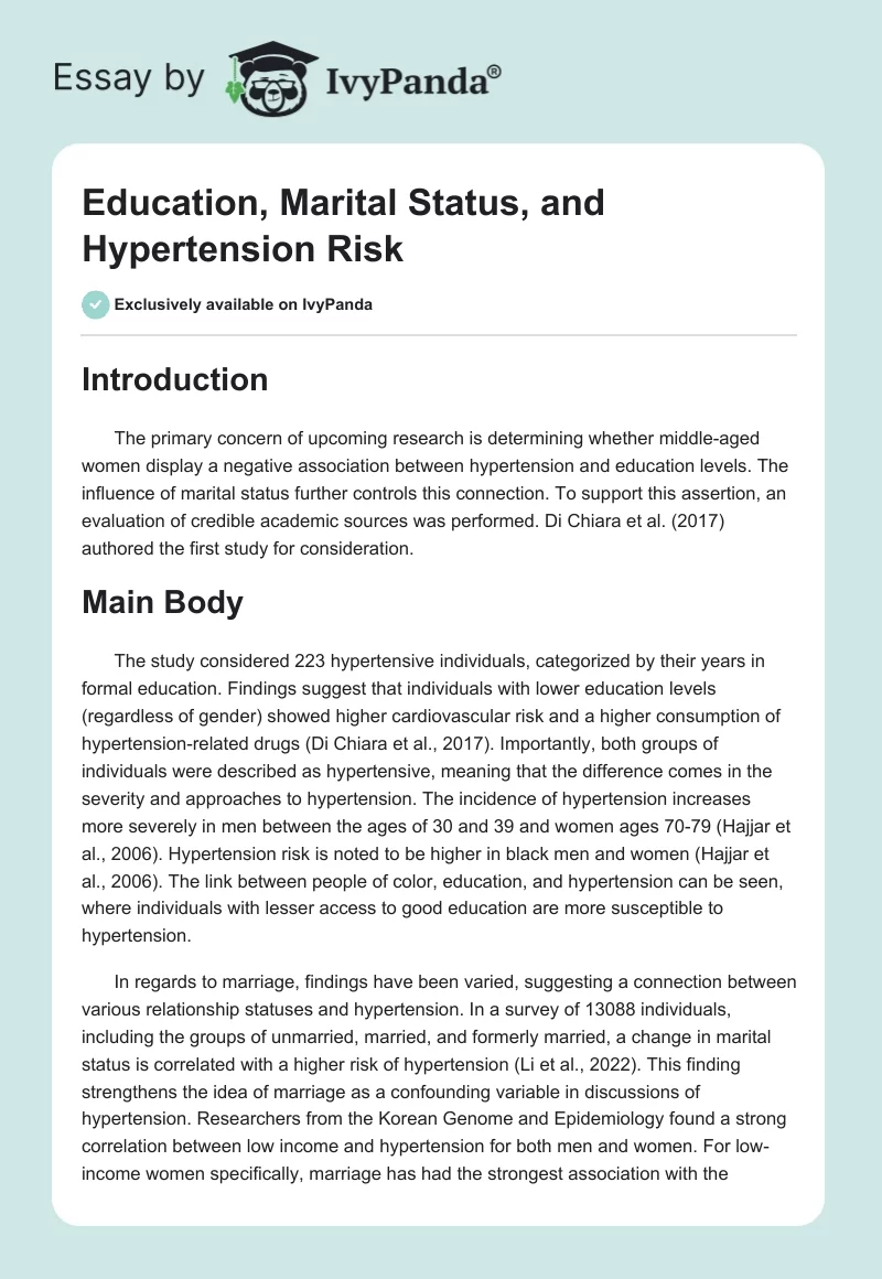 Education, Marital Status, and Hypertension Risk. Page 1