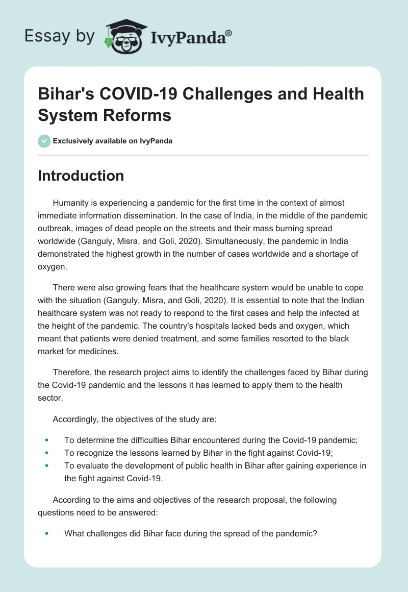 Bihar's COVID-19 Challenges and Health System Reforms. Page 1